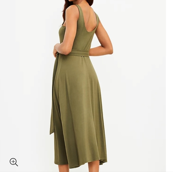LOFT OLIVE GREEN Tie Waist Midi Dress/ SP - Picture 5 of 15